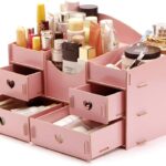 منظم مكياج لتخزين المجوهرات ومستحضرات التجميل متعدد الوظائف 4 ادارج و 3 ارفف يحتوى على مساحات متعددة لترتيب مستحضرات التجميل ومستلزمات العناية بالبشرة والشعر وأدوات المكياج والأكسسوارات
