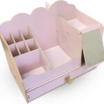 منظم مكياج، صندوق تخزين مستحضرات التجميل مع درج مدمج به مرآة، رائع للحمام وغرفة النوم او لوازم المكتب (بينك)