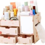 منظم ميكب خشبي لتنظيم وتخزين مستحضرات التجميل وادوات المكياج (بينك)