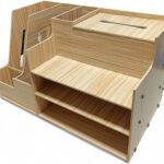 منظم مكتب خشبي مكون من 3 طبقات، منظم مكتب خشبي ورف تخزين، منظم مكتب خشبي مبتكر وبسيط، حامل منظم ملفات لسطح المكتب والمدرسة (بيج)