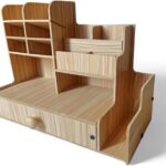 منظم لملحقات المكتب، منظم مكتب خشبى متعدد الوظائف، مجموعة منظمات حامل اقلام مع 13 مساحة تخزين ودرج واحد للمنزل والمكتب والمدرسة وورشة العمل والمطبخ (بيج)