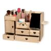 منظم مكياج واكسسوارات بمرآة و4 أدراج – 15 قسم تخزين – تصميم عصري خشب MDF – لون وردي – مع رف مناديل – مناسب لطاولة الزينة أو الحمام