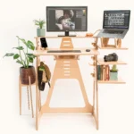 مكتب من بولى وود قابل للتعديل – مكتب عمل مريح وعملي بتصميم حديث لتوفير المساحة، بارتفاع متغير من 65 إلى 115 سم، مع رفوف جانبية متعددة الاستخدام، قابل للطى والتعديل، مثالي للعمل من المنزل أو المكتب